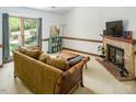 Inviting living room with cozy fireplace and ample natural light from large windows at 200 W Woodcroft Pkwy # 45C, Durham, NC 27713