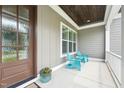 Cozy front porch with stylish seating, decorative plants, and charming architectural details at 3545 Donlin Dr, Wake Forest, NC 27587