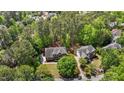 Stunning aerial view of two homes nestled in a lush, green, wooded neighborhood with mature trees and well-manicured lawns at 103 Ticonderoga Rd, Cary, NC 27519