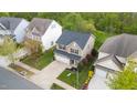 An aerial view of a neighborhood showcasing the home's location amongst tree lined streets and well-manicured lawns at 2103 Glenkirk Dr, Burlington, NC 27215