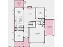 Detailed floor plan of the home showcasing the layout of the kitchen, dining, living areas, and garage at 104 Sodalite Ln, Holly Springs, NC 27540