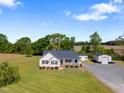 Beautiful aerial view of a well maintained home with a large lot, storage shed and shop building at 175 Bill Avery Rd, Coats, NC 27521