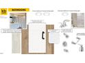 Bathroom design board featuring tile shower surround, shaker panel door, blanco maple white countertops and chrome fixtures at 2672 Princess Tree Dr, Raleigh, NC 27616