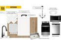 Kitchen design board showcasing sleek matte black fixtures, herringbone backsplash, and stainless steel appliances at 2672 Princess Tree Dr, Raleigh, NC 27616