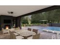 Outdoor space with a pool, patio, fireplace and dining area perfect for entertainment at 8413 Portmarnock Ct, Wake Forest, NC 27587