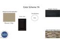 Real estate color scheme palette featuring Tuscan Clay siding, black shutters, white trim, charcoal shingles, and Seneca stone at 75 Cordoba Dr, Franklinton, NC 27525
