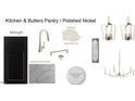 Kitchen & butler's pantry featuring dark cabinetry, polished nickel fixtures, and calacatta florence quartz countertops at 1217 Azalea Garden Cir, Raleigh, NC 27603