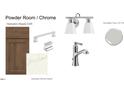 The powder room features hampton maple drift cabinets, calacatta patriotic quartz countertops, and chrome fixtures at 1021 Azalea Garden Cir, Raleigh, NC 27603