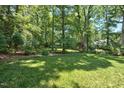 Spacious backyard featuring lush green grass, mature trees, and manicured landscaping at 9 Kimberly Dr, Durham, NC 27707