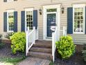 Home's entrance featuring a brick pathway and well-maintained landscaping at 315 King George Loop, Cary, NC 27511