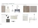 Selection of finishes for new home construction including cabinets, counter, flooring, fixtures and paint at 2328 Beeblossom Pl, Fuquay Varina, NC 27526