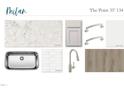 An array of kitchen materials are showcased, featuring countertops, backsplash, a sink, faucet, cabinets, hardware, and flooring at 253 Marvel Dr # 134, Rolesville, NC 27571