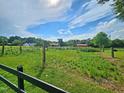 Expansive backyard featuring lush greenery, mature trees, garden and storage sheds against a bright sunny sky at 3785 Little Creek Church Rd, Clayton, NC 27520