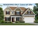 Rendering of charming two-story home with a beautifully landscaped front yard and a two car garage at 3529 Bailey Lake Dr, Fuquay Varina, NC 27526