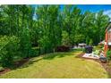 Beautiful backyard with lush greenery, patio area, privacy fence, and space for outdoor entertaining at 83 Vandalia Ave, Chapel Hill, NC 27516