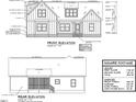 Blueprint of the home's front elevation, showing dimensions, roof pitch, siding, and window placements at 155 Diamond Creek Dr, Zebulon, NC 27597
