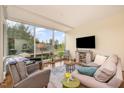 Living room featuring large windows with scenic views, hardwood floors, and comfortable furnishings at 3210 Environ Way, Chapel Hill, NC 27517