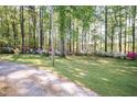 Tranquil backyard space surrounded by mature trees and colorful azalea bushes, perfect for relaxation at 449 Hill Rd, Franklinton, NC 27525