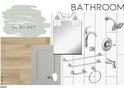 Design board showing finishes with sea salt paint, white subway tiles, and modern fixtures at 431 Longfellow St, Fuquay Varina, NC 27526