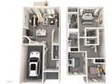 Detailed two-story floor plan showcasing the layout, including a garage, bedrooms, kitchen, and living spaces at 1045 Winding Spring Dr, Mebane, NC 27302