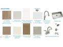 Selection of interior finishes, with LVP flooring, kitchen quartz, tile backsplash, kitchen faucet and sink, and hardware at 149 Whimbrel Ct, Lillington, NC 27546