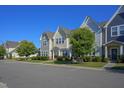 Charming townhomes featuring varied color schemes, well-maintained landscaping, and a row of trees in a lovely neighborhood at 124 Shale Creek Dr, Durham, NC 27703