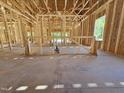 Open-concept interior view showcases the exposed framing and natural light at 79 Mildred Dr, Broadway, NC 27505