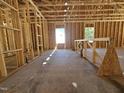 Framed interior showcasing natural light and structural details, ready for personalization and modern finishes at 79 Mildred Dr, Broadway, NC 27505