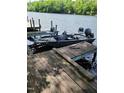Docked Pro 165 boat with dark green hull and seats for fishing at 1605 Sagamore Dr, Louisburg, NC 27549