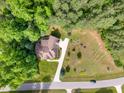 Aerial view of a home with lush surrounding trees and a long driveway at 1619 Carriage Dr, Franklinton, NC 27525