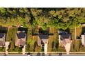 Birds-eye view of neighborhood with tree-lined streets and well-maintained lawns showing rooftops and driveways at 144 Elk Stone Trl, Garner, NC 27529