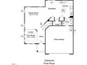 Open-concept first floor plan featuring a kitchen, Gathering room, breakfast area, powder room, and two-bay garage at 1091 Channel Drop Lp, Zebulon, NC 27597