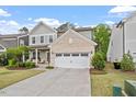 Charming two-story home with brick accents, manicured lawn, and a welcoming front porch with seating at 2650 Turner Pines Dr, New Hill, NC 27562