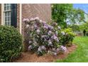 Lush landscaping showcases colorful rhododendrons nestled against the classic brick exterior at 804 Warwick Ct, Burlington, NC 27215