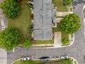 Aerial perspective showcasing the property's layout, landscaping, driveway, and surrounding neighborhood at 3508 Oneonta Ave, Raleigh, NC 27604
