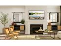 Stylish living room showcasing modern decor, fireplace, and decorative mirror accents at 104 Corapeake Way, Apex, NC 27539