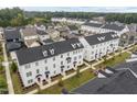 An aerial shot of the property showcasing the neighborhood's layout and the well-maintained landscaping at 104 Vallco Ln, Durham, NC 27713