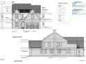 Architectural blueprint of the home's front elevation, with material and elevation notes at 109 Edenburgh Rd, Raleigh, NC 27608