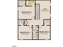 Upstairs floor plan featuring bedrooms, bathrooms and a loft area with easy access to each floor via a centrally located staircase at 1410 Malcus Ct # 55, Fuquay Varina, NC 27526