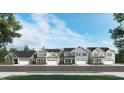 Scenic street view showcases a row of charming, newly constructed two-story homes with garages and well-manicured lawns at 1556 Bright Coral Trl, Wendell, NC 27591