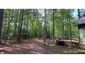 Expansive wooded backyard with wooden deck, offering privacy and a natural setting at 108 Horseman Dr, Louisburg, NC 27549