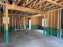View of the interior of a new construction home with exposed wood framing and concrete flooring at 328 Green Pines Estates Dr, Kenly, NC 27542