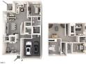 An open-concept floor plan with a kitchen, living room, dining area, bedrooms, bathrooms, and a two-car garage at 1112 Landen Creek Ln, Zebulon, NC 27597