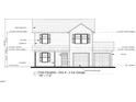 Blueprint of a two story home front elevation with a two car garage, shutters and columns at 2554 Whitetail Rd, Nashville, NC 27856