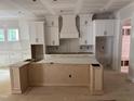 Unfinished kitchen featuring white cabinets, a large center island, and modern design elements at 118 Sanderway Dr, Chapel Hill, NC 27516