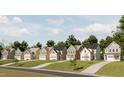 A row of newly built homes, each with unique exterior paint and trim, lining a well-manicured street at 1036 Harper Rd, Raleigh, NC 27603