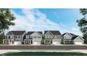 Street view showcasing multiple new construction homes with gray siding and two-car garages at 1244 Hazelnut Ridge Ln, Knightdale, NC 27545