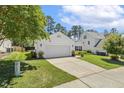 View of a charming one-story home with an attached two-car garage and well-maintained lawn at 217 Braxcarr St, Holly Springs, NC 27540
