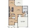 First floor floorplan featuring a Gathering room, kitchen, cafe, flex room, 2 car garage and patio at 1913 Ballard Rd # 193, Fuquay Varina, NC 27526