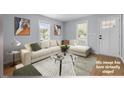 Bright living room featuring modern furniture, neutral decor, and two windows at 401 Haywood St, Raleigh, NC 27601